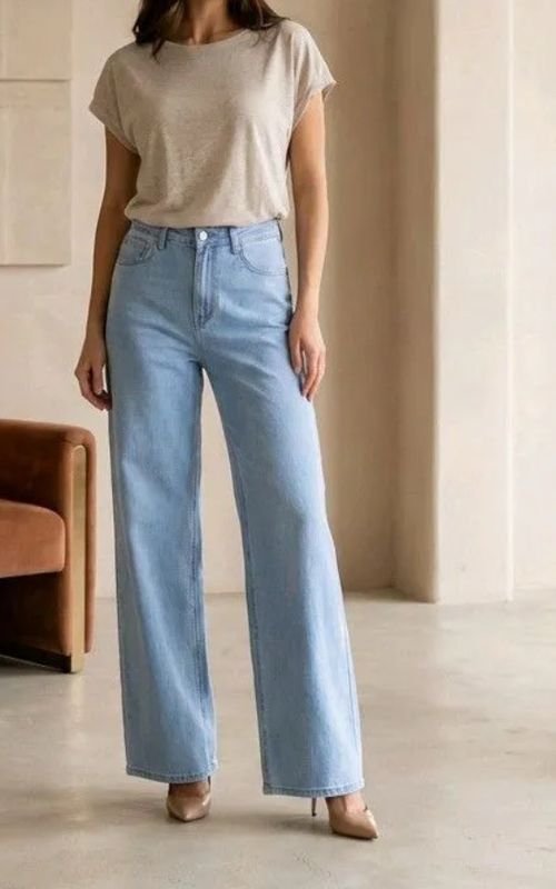 Wide leg denim stretch