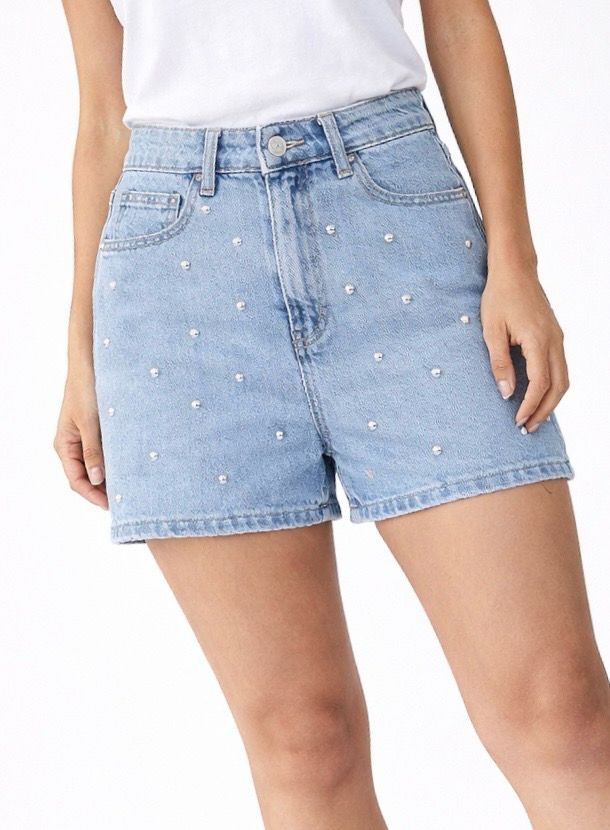 Denim studded short