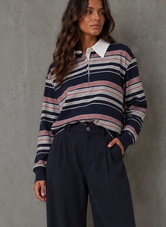 Striped polo knit navy