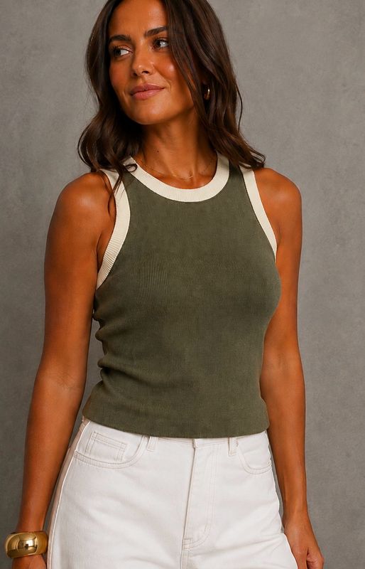 Contrast tank top Kaki