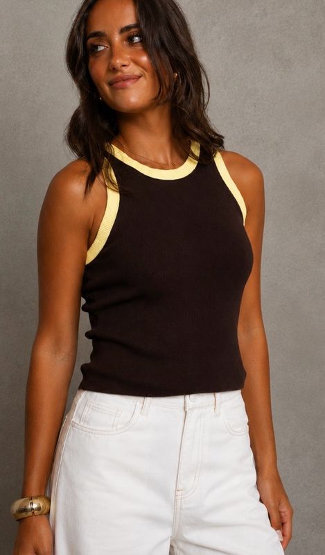 Contrast tank top brown