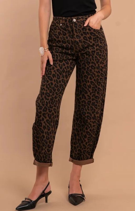 Leopard mom denim