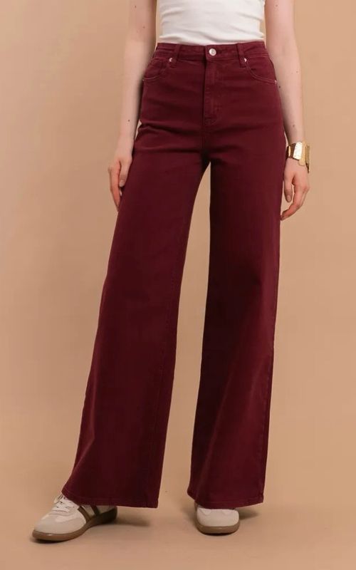 Wide leg denim burgundy