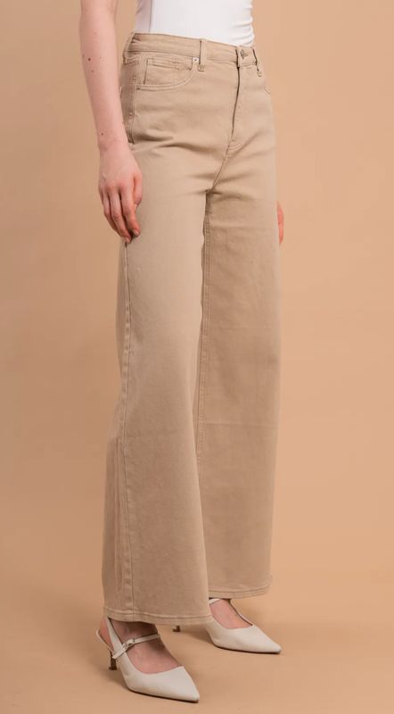 Wide leg denim beige