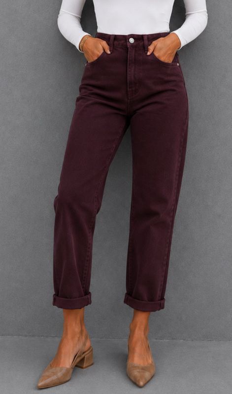 Mom denim burgundy