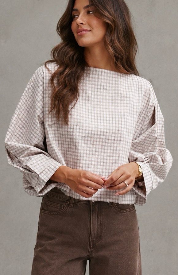 Checked balloon top beige