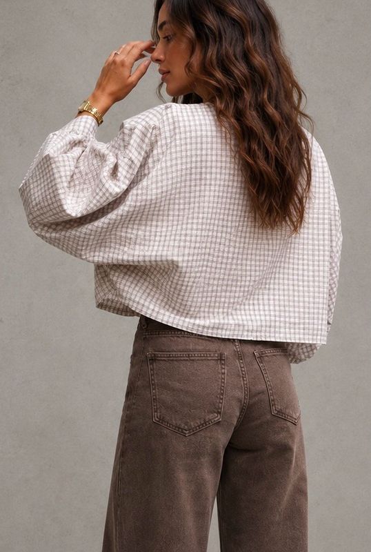 Checked balloon top beige