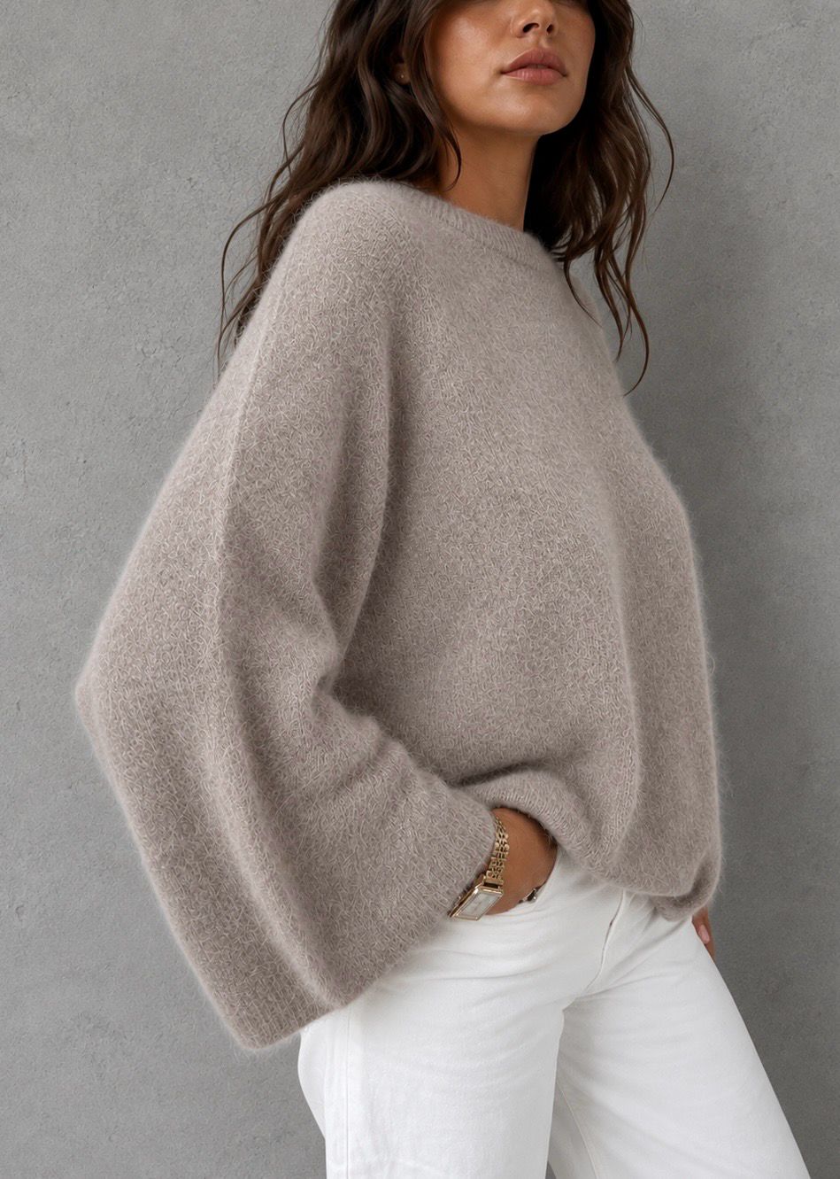 Soft angora knit taupe
