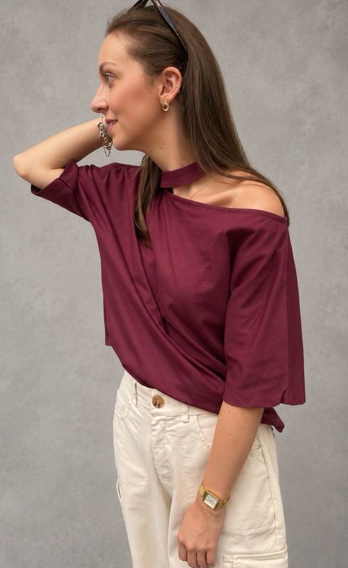 Tuscan cut out tee burgundy