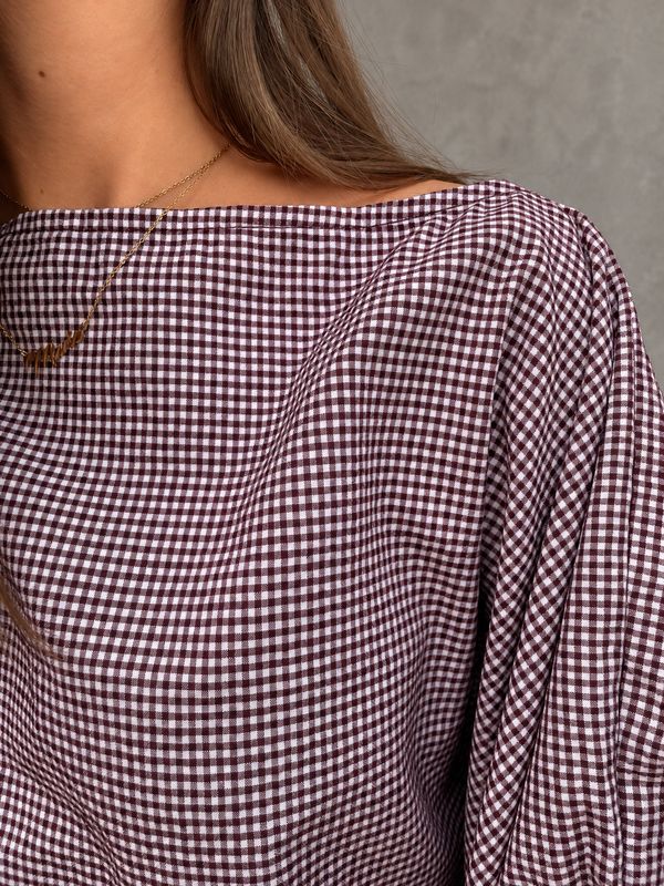 Vichy balloon top burgundy