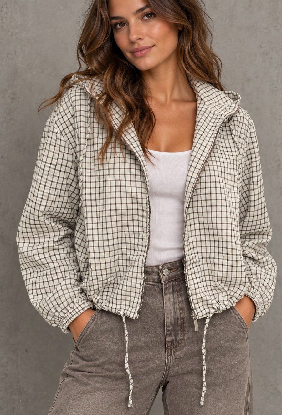 Checked jacket beige