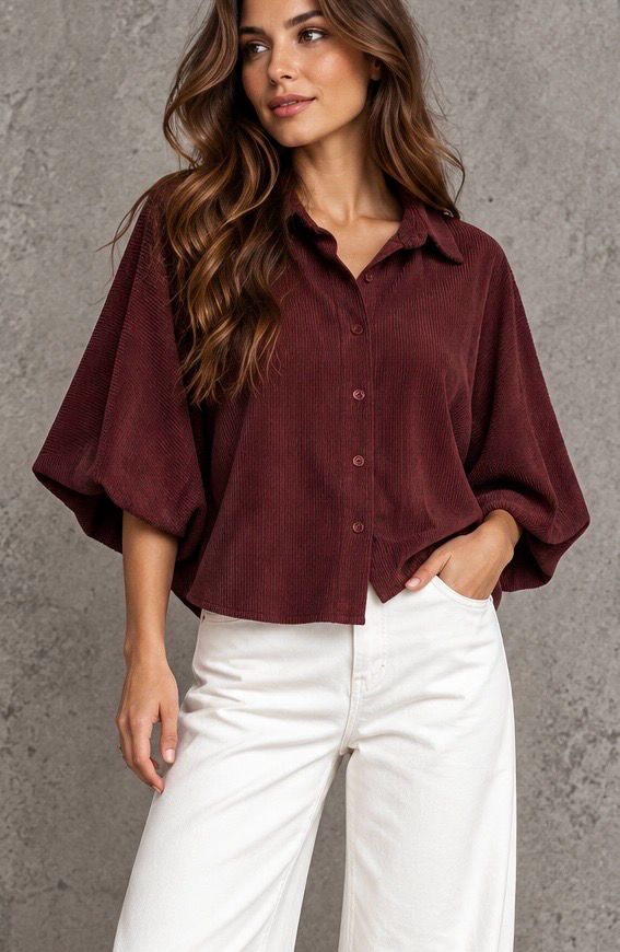 Corduroy balloon shirt burgundy