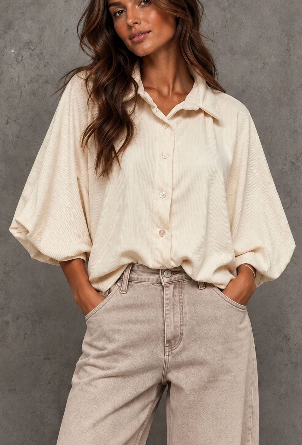 Corduroy balloon shirt ecru