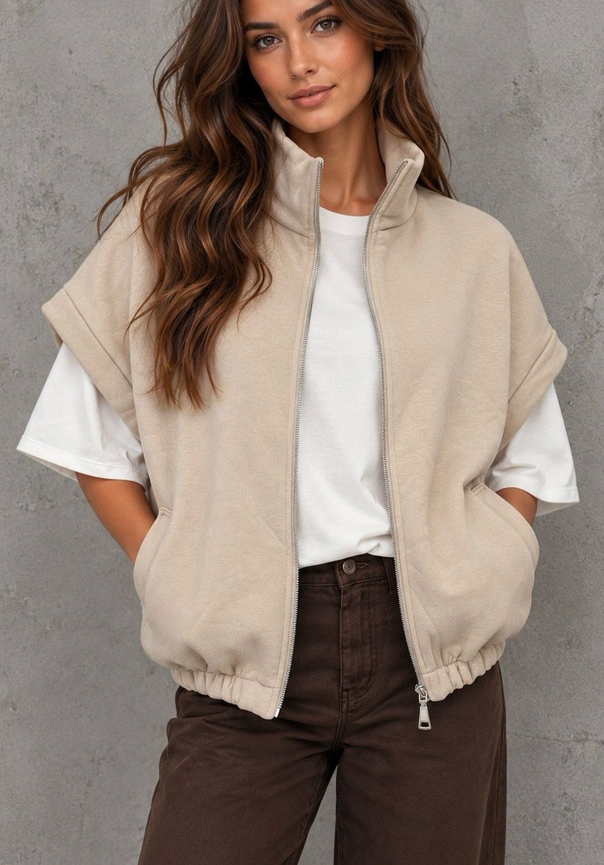 Fabens zip vest beige