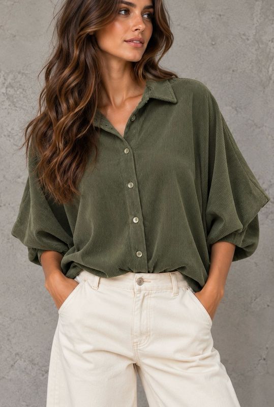 Corduroy balloon shirt kaki