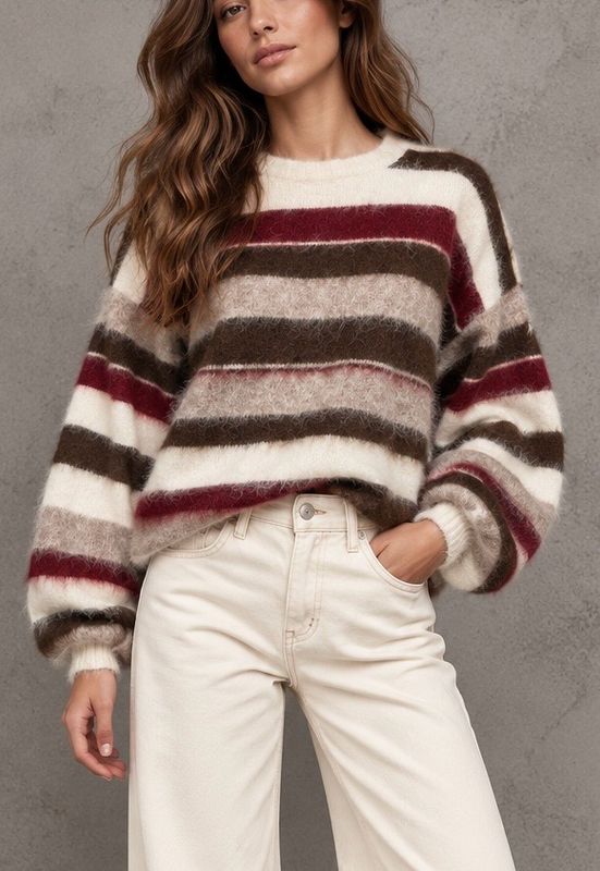 Soft striped knit burgundy