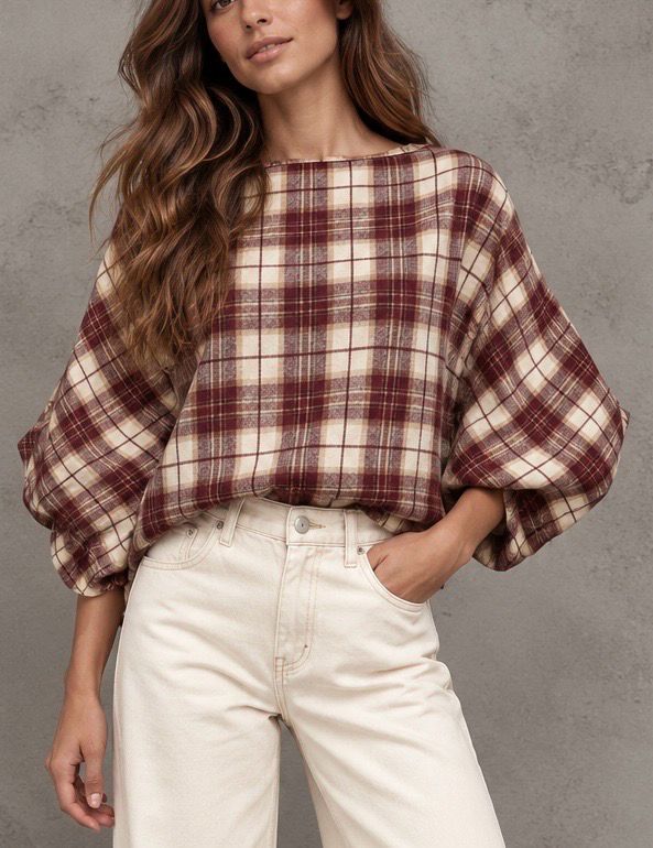 Plaid balloon shirt burgundy