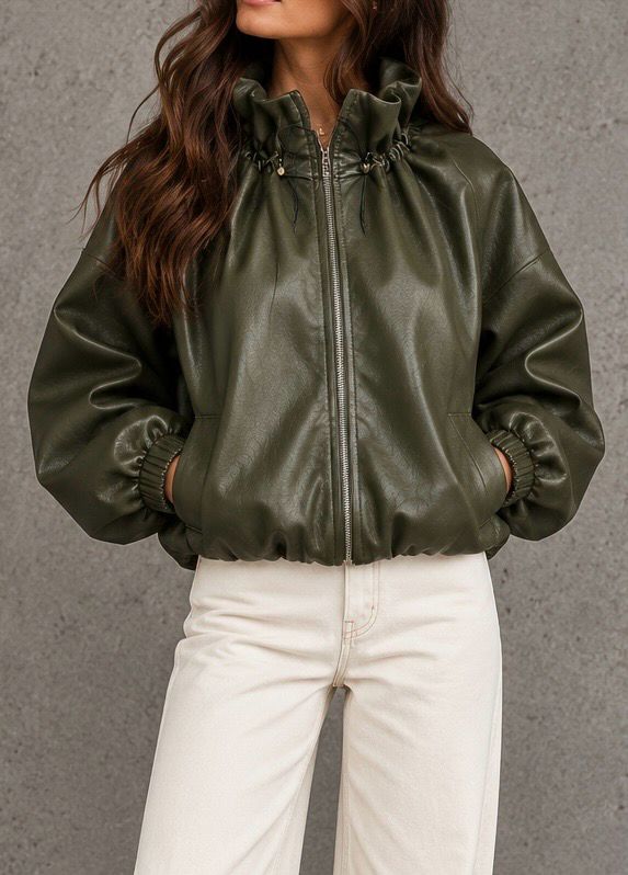 Leatherlook bomber vest kaki