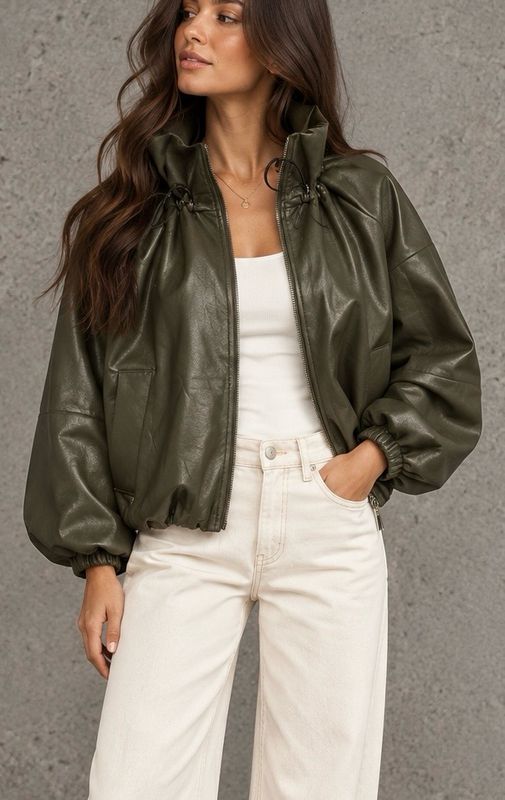 Leatherlook bomber vest kaki