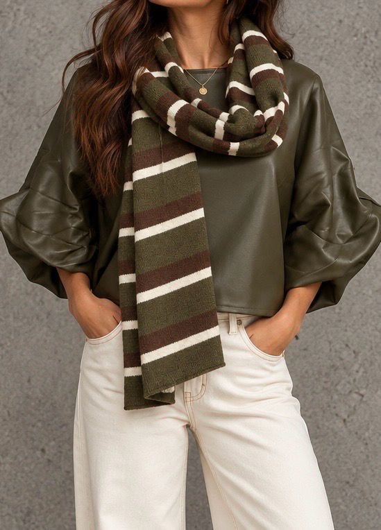 Striped scarf kaki