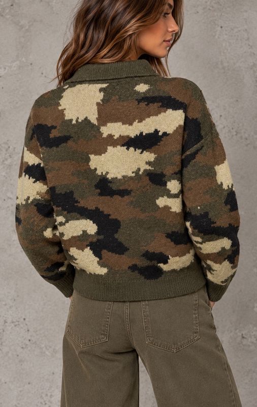 Army button knit kaki