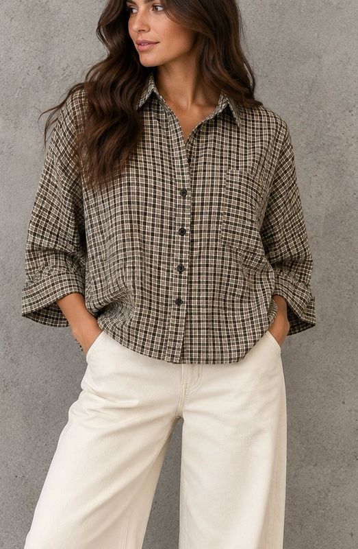 Checked shirt camel