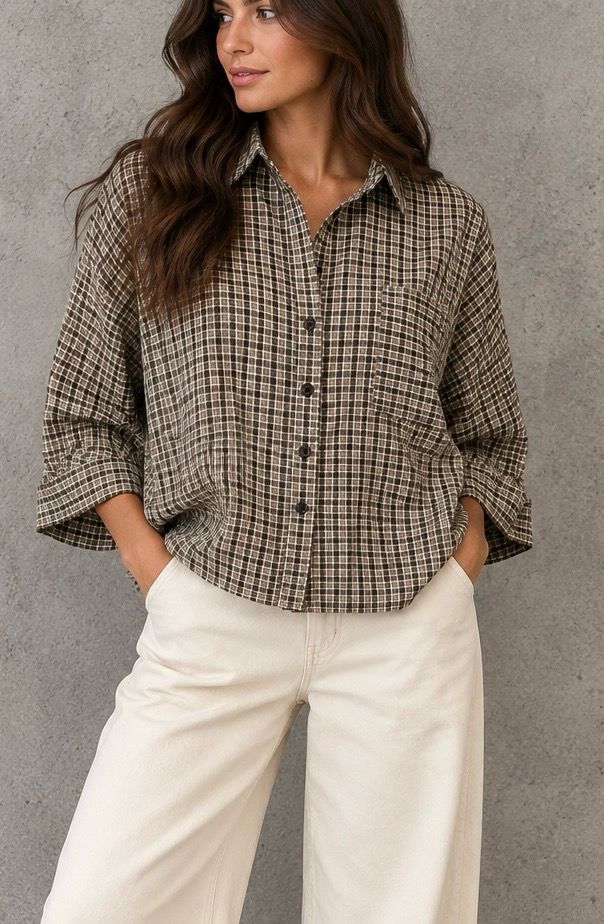 Checked shirt camel