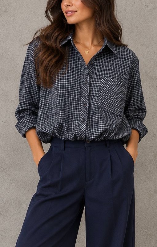 Checked puffed shirt navy