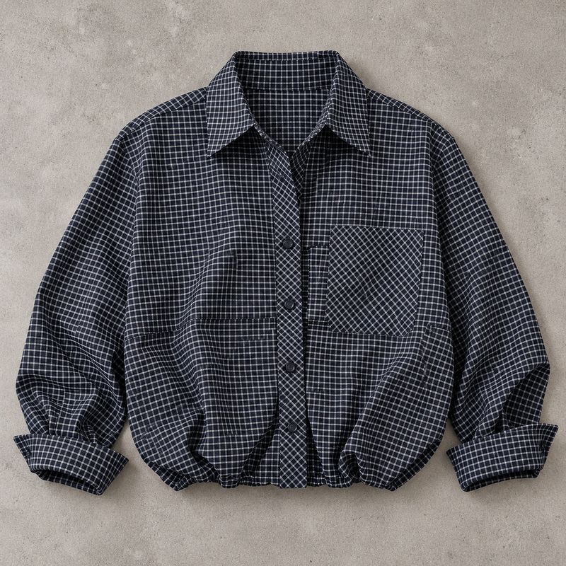 Checked puffed shirt navy