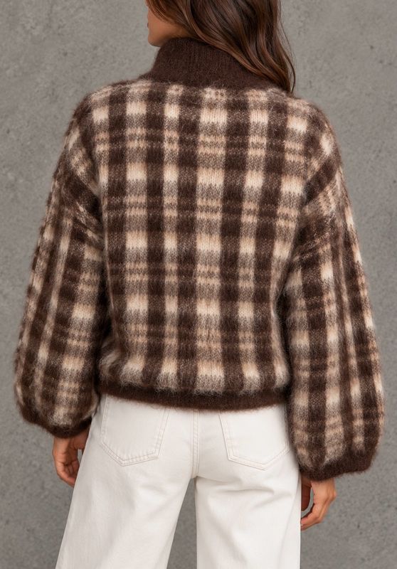 Brushed zip knit brown