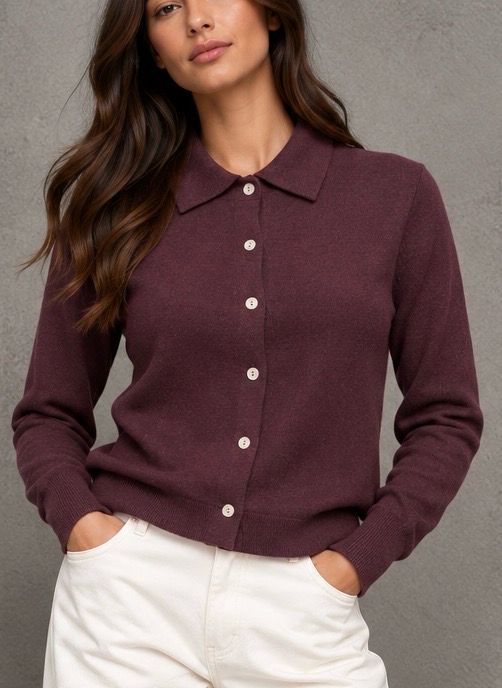 Button crew neck aubergine