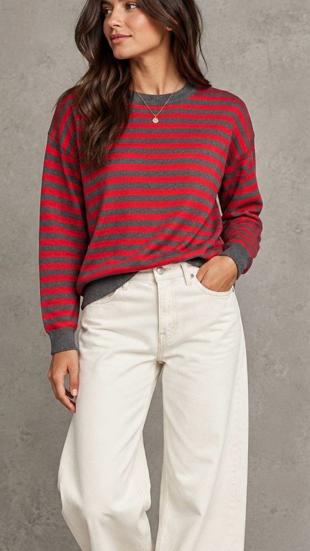 Striped knit grey red
