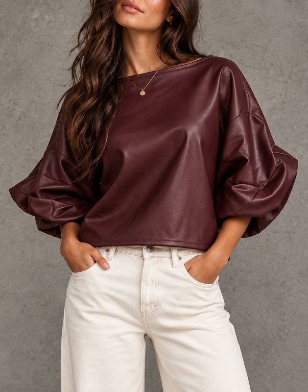 Leatherlook balloon top burgundy