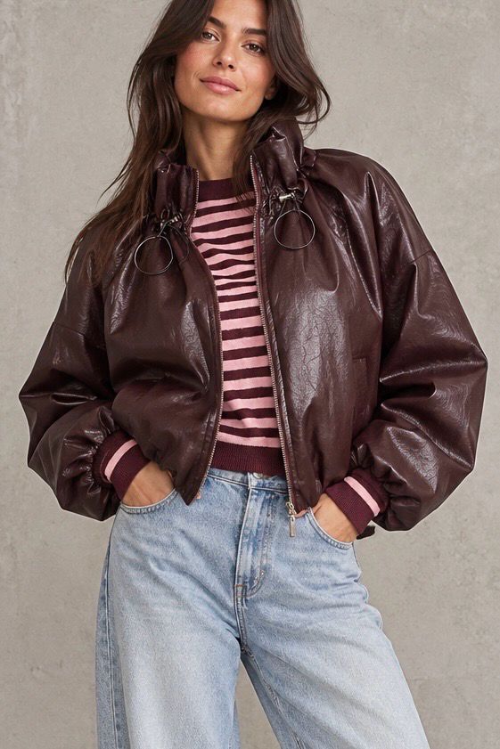Leatherlook bomber vest burgundy