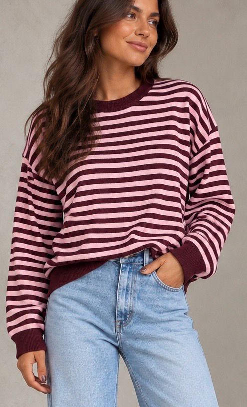 Striped knit burgundy pink