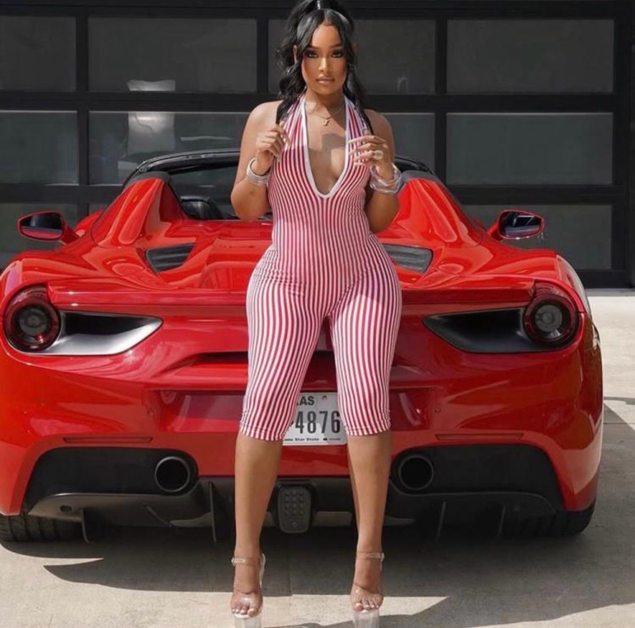 Red Strip Down Romper