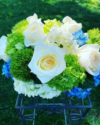 White and Cream with Blue and Green by Twigs Floral Design