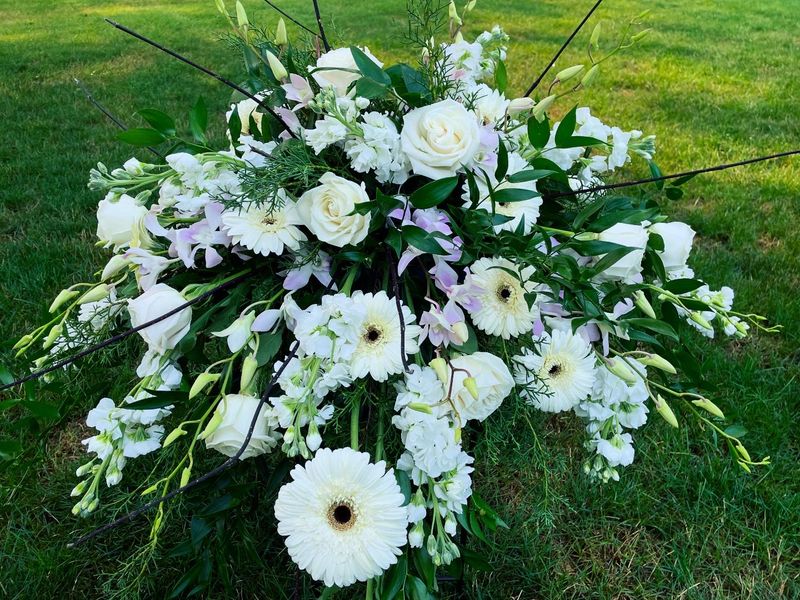 Woodland White Casket Spray by Twigs Floral Design