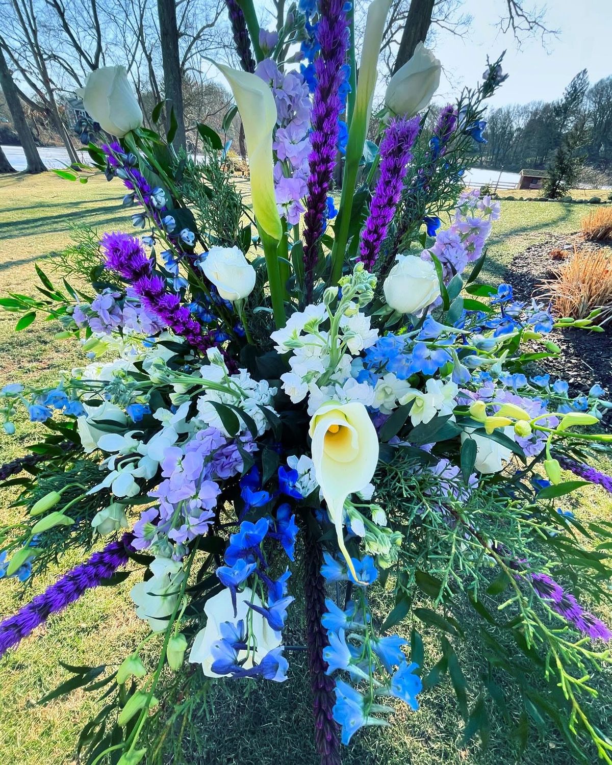 Purple and Blue -Urn Arrangement by Twigs Floral Design