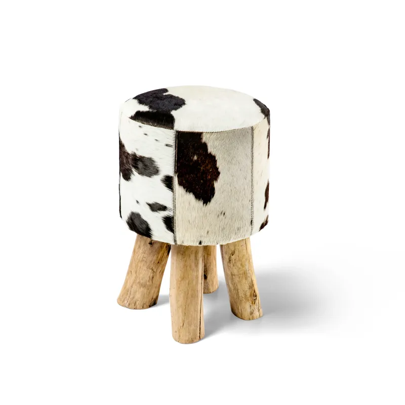 Fellhof Rond koeienvacht krukje (zwart/wit)