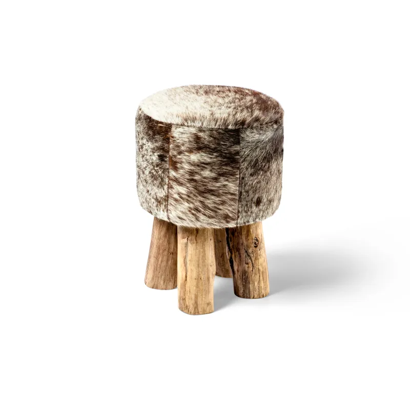 Fellhof Rond koeienvacht krukje (bruin/wit)