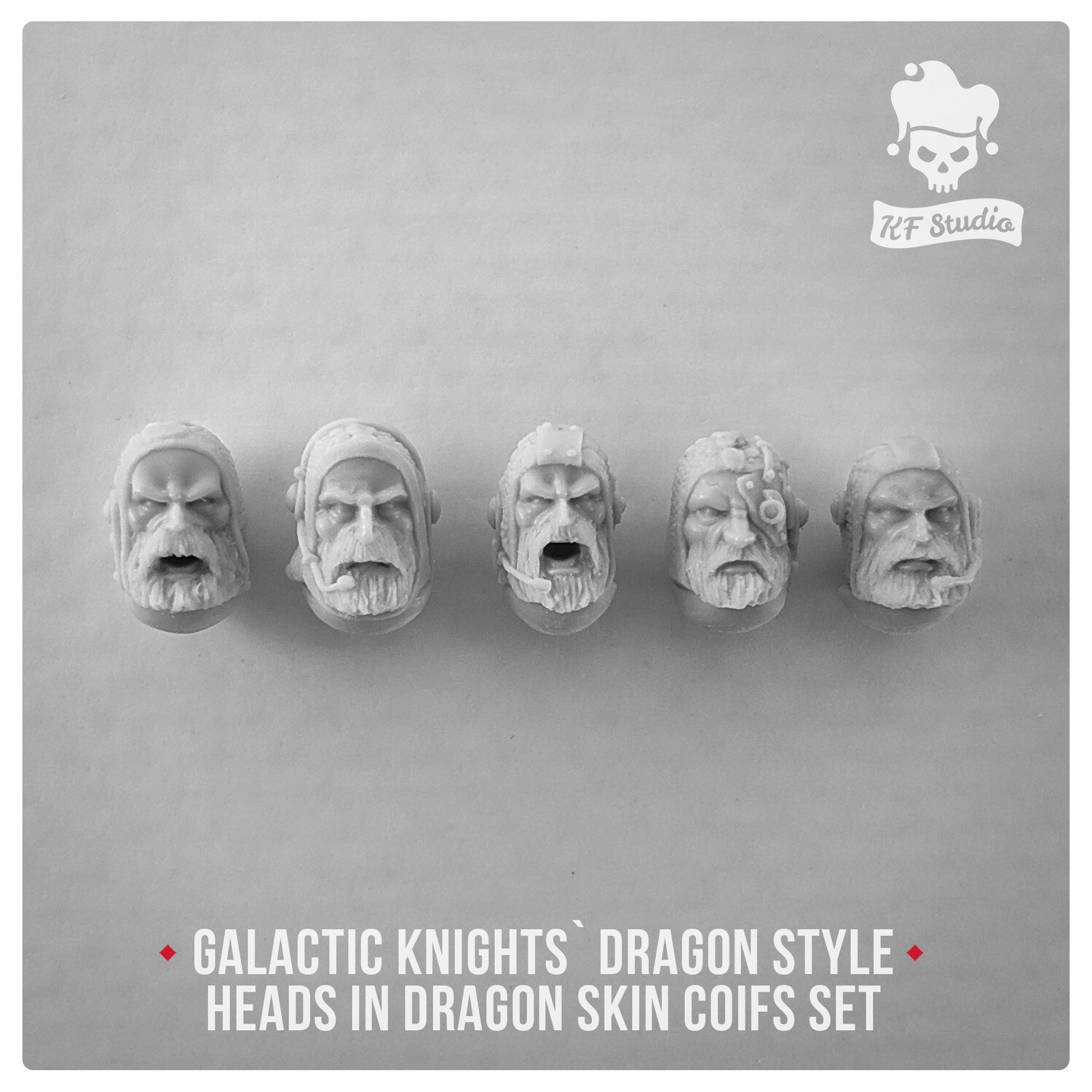 Galactic Knights Dragon Style Heads in dragon skin coifs by KFStudio