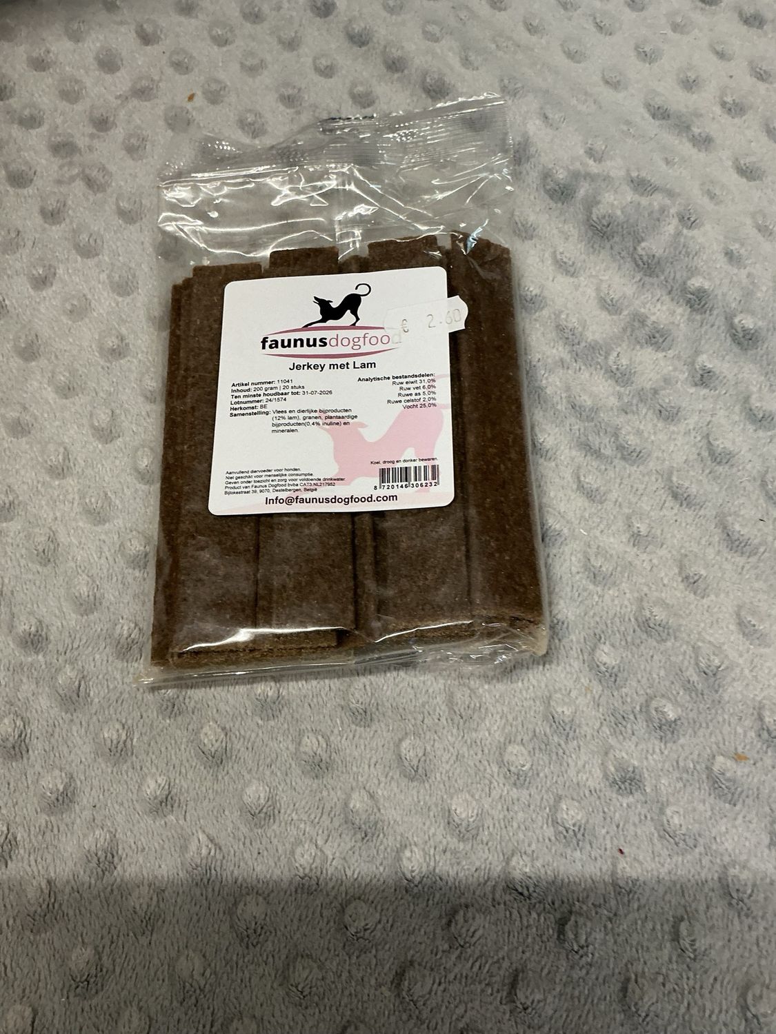 Fanusdogfood jerkey met lam 200g