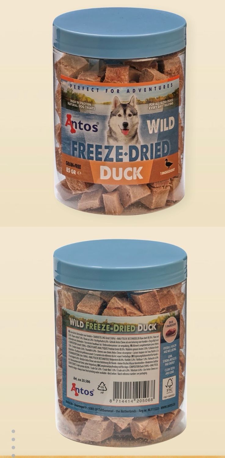 Antos wild freeze dried Duck 85 g graan vrij