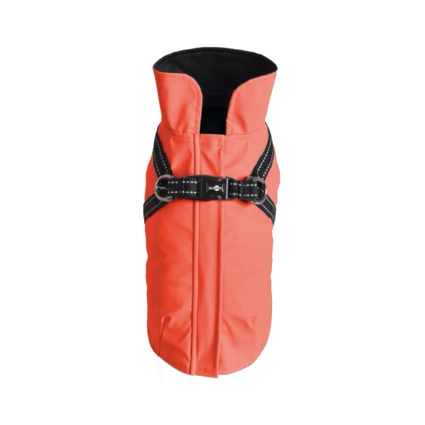 Waterdichte hondenjas koraalrood van neopreen met reflecterende details maat XL - 52cm
