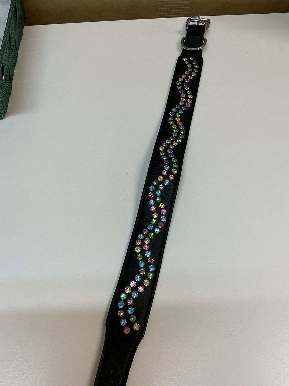Halsband zwart leder  maat 45 cm