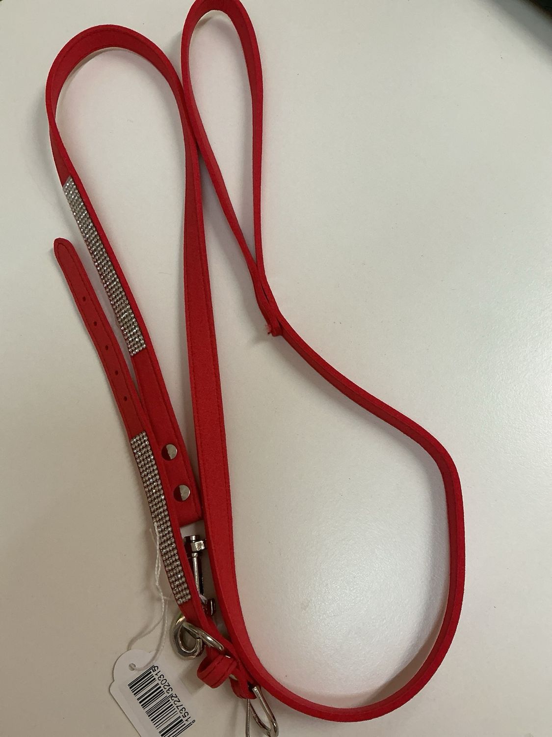 Halsband en leiband rood met steentjes maat 20 cm
