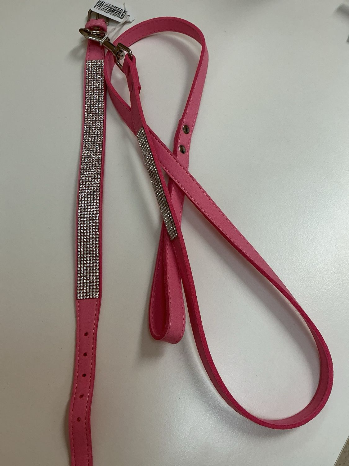 Halsband met leiband licht roze maat 35 cm