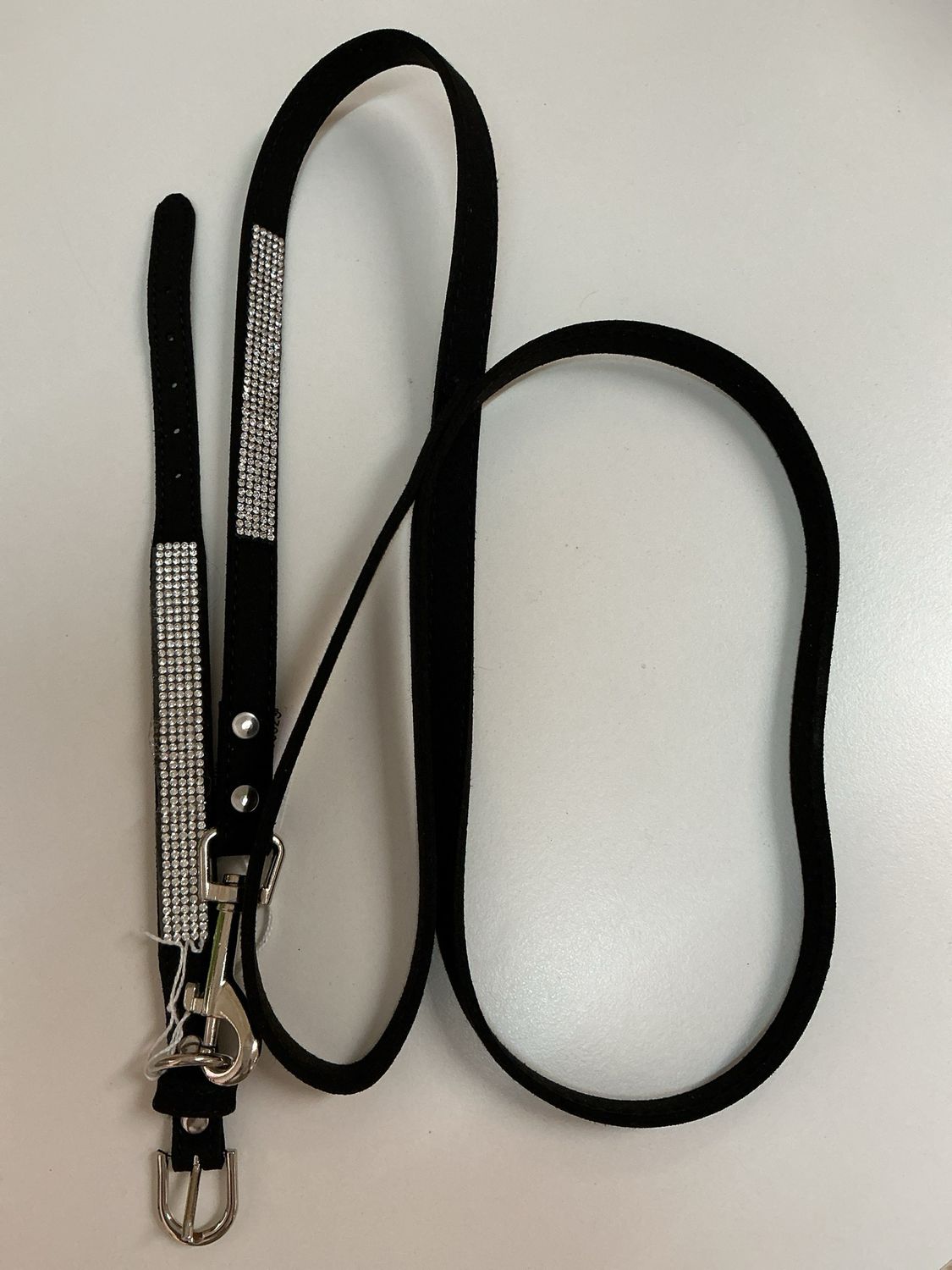 Halsband en leiband zwart met steentjes maat 25 cm
