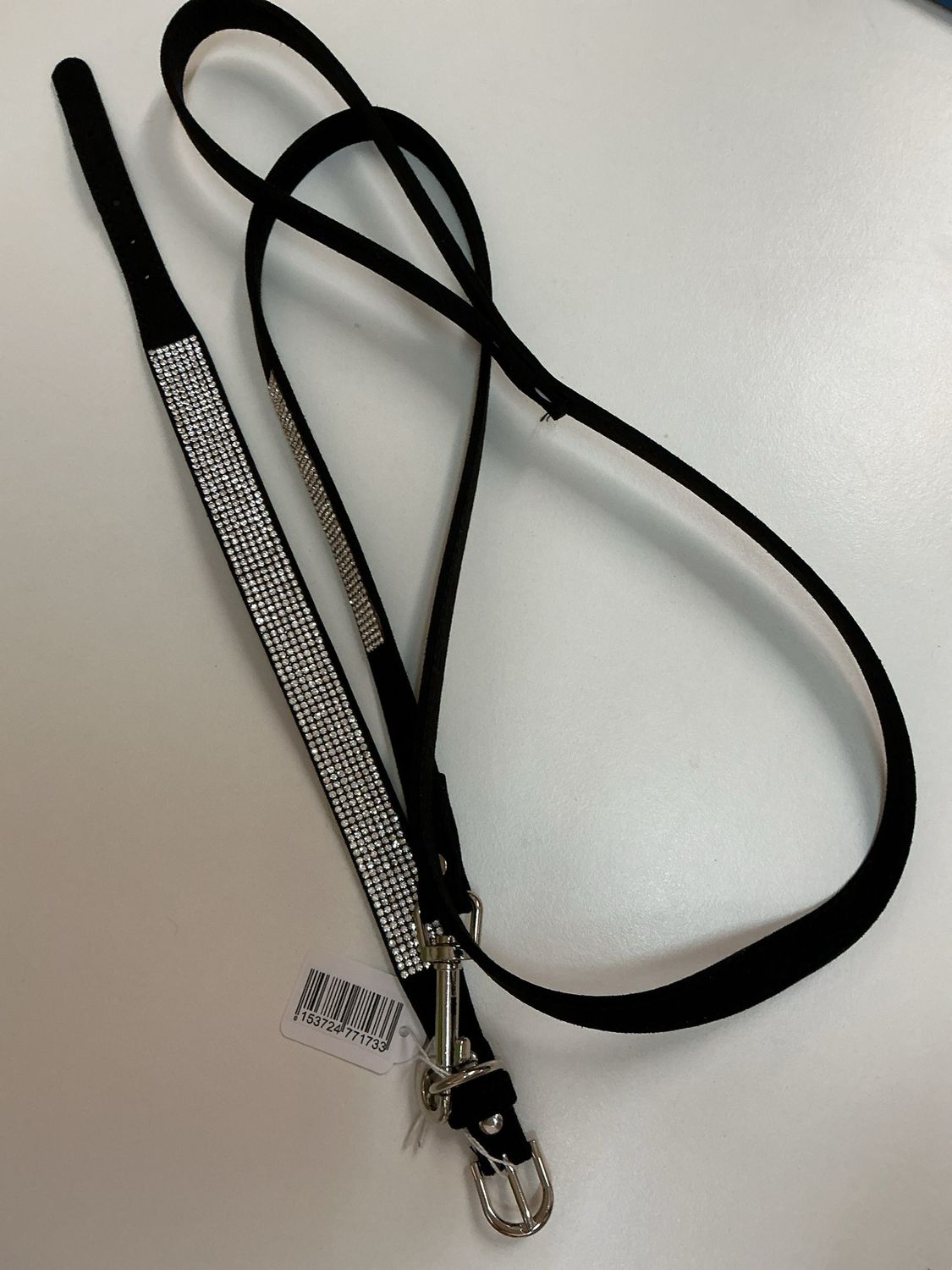Halsband en leiband zwart met steentjes maat 35 cm